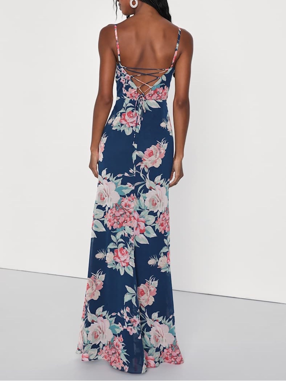 Lulu's Navy Floral Spaghetti-Strap Maxi Dress - Picture 2 of 6